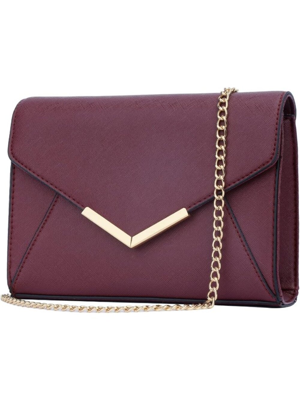 Women A Wine Faux Leather Envelope Clutch Purse Crossbody Chain Evening Bag